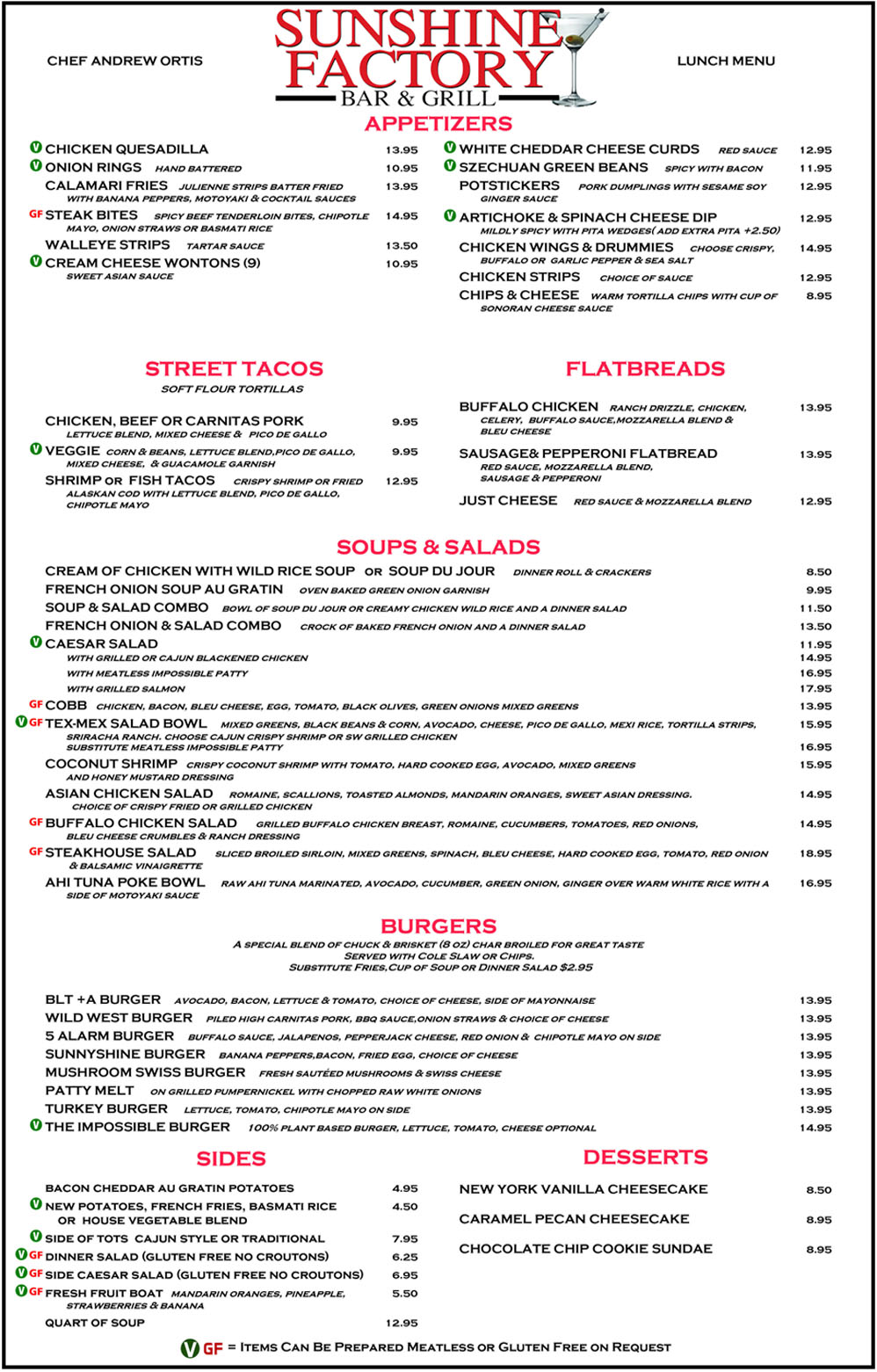 Curbside Pickup Menu