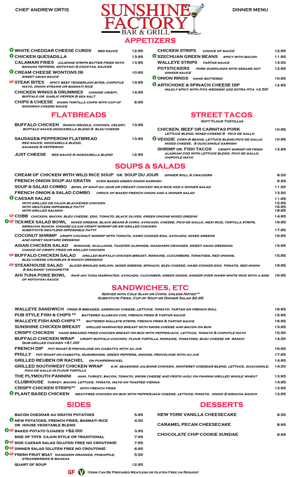 Curbside Pickup Menu